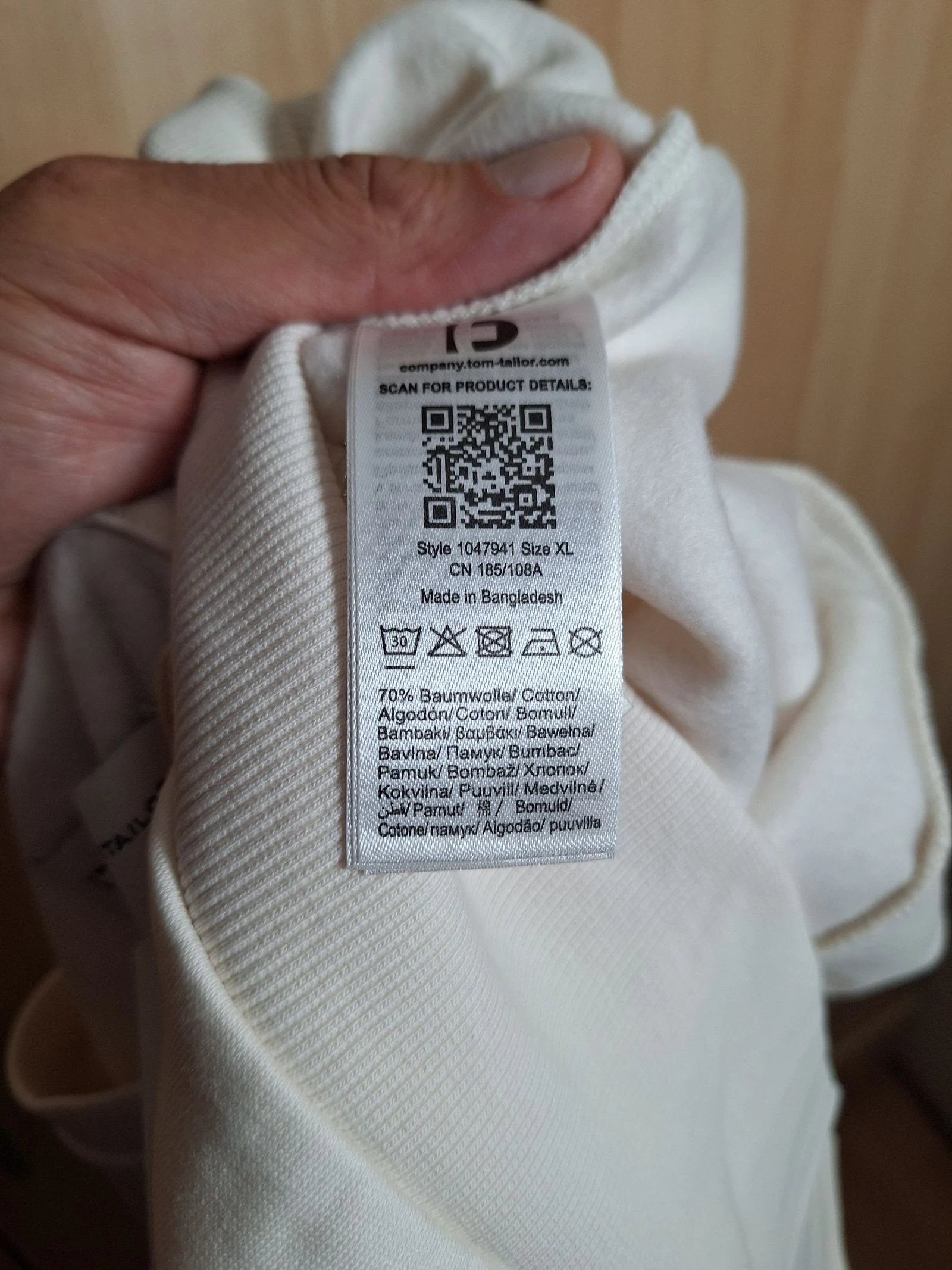 Moletom bege Tom Tailor Denim novo com etiqueta tamanho GG, sweatshirt branco quebrado com faixas azul marinho – photo 5